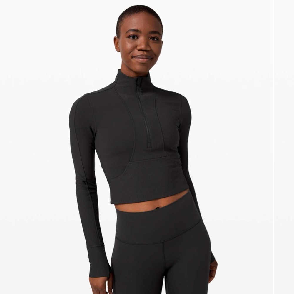 Lululemon take it in stride cropped ribbed black 1/2 zip size 8